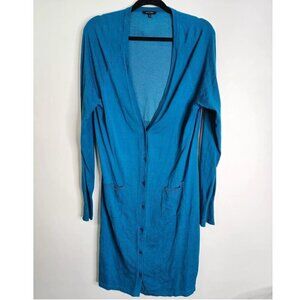 VTG Claudia Sträter Viscose Long Cardigan Sweater W/Pockets Women'S Size 42 Blue